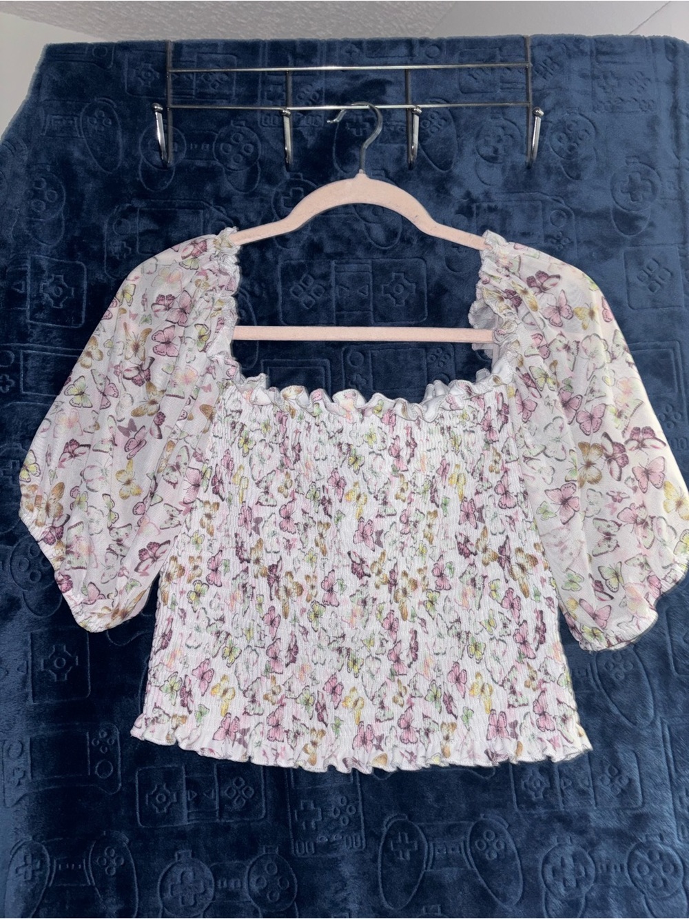 Rebdolls White Floral Smocked Off-Shoulder Crop Top